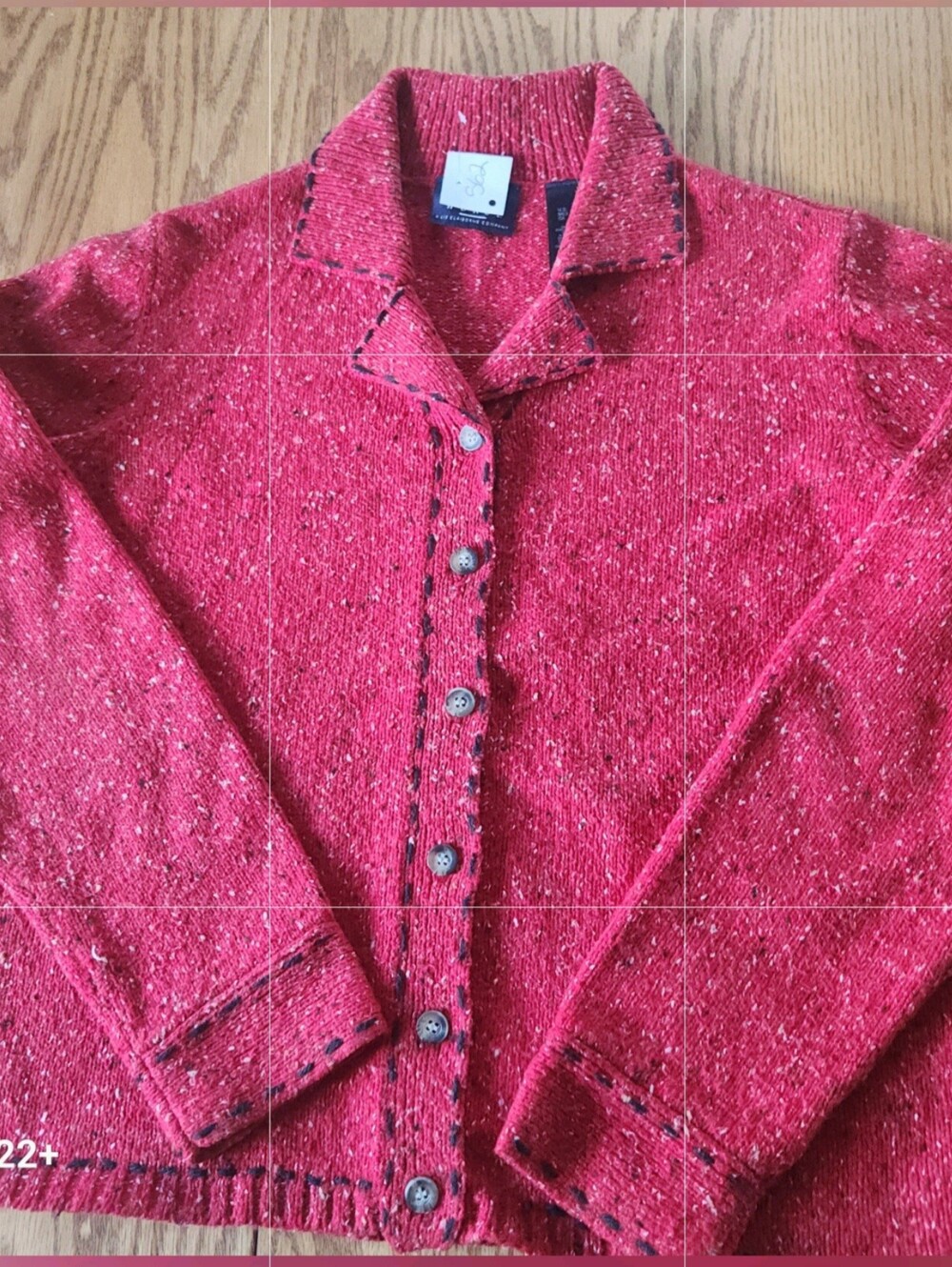 S62 Crazy Horse By Liz Claiborne Women's Red Tweed Button-Up Sweater Cardigan
